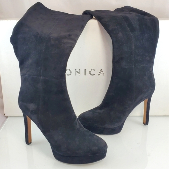 NWT$695 Veronica Beard Suede Dali Knee High Stiletto Heeled Boots in Black Sz 9 - Picture 16 of 16